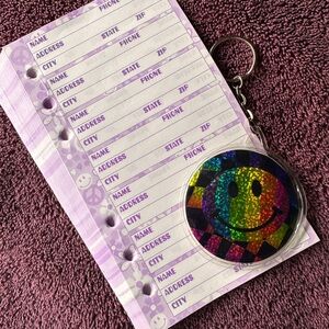 Lisa Frank Purple Planner Address Pages with Smiley Keychain
